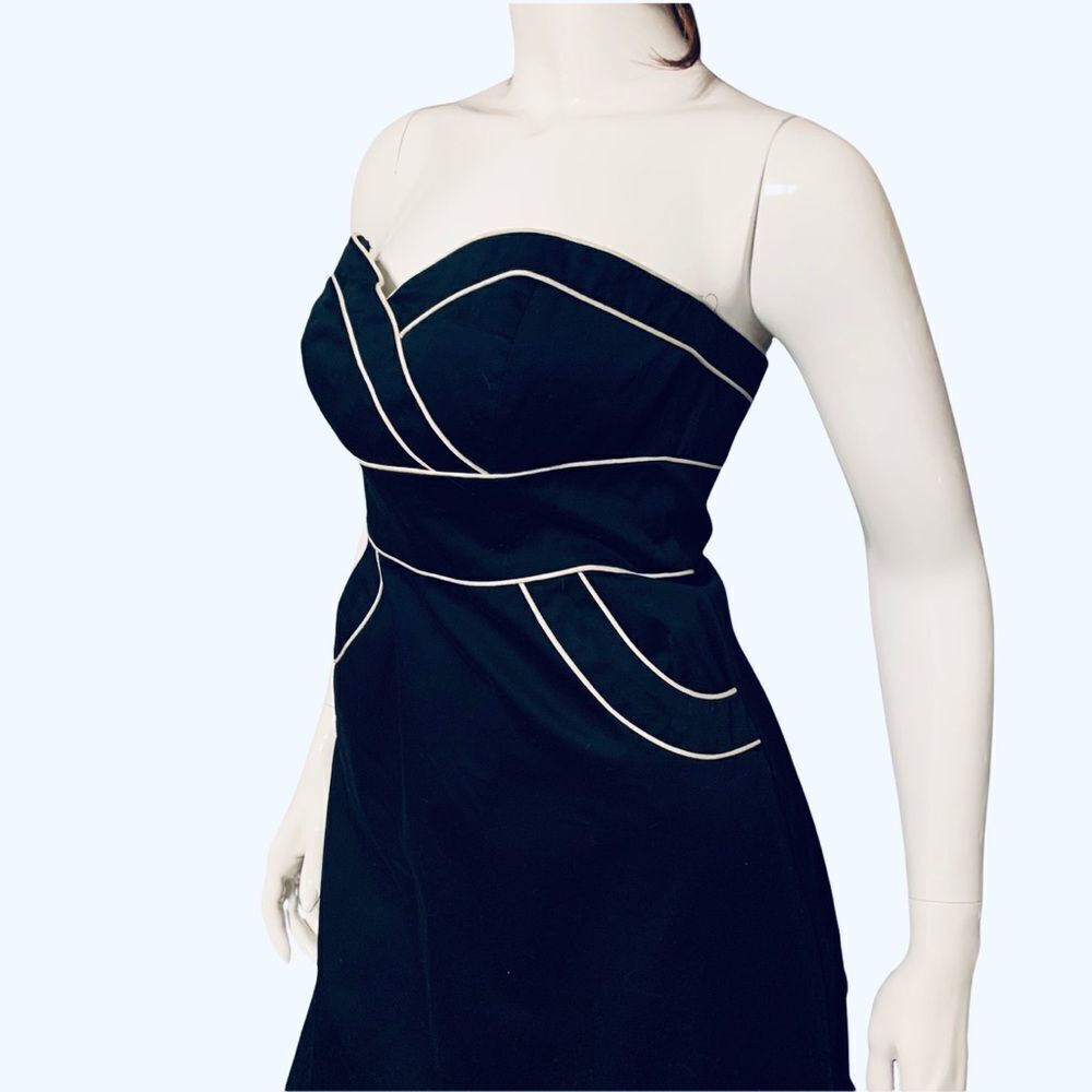 White House Black Market Strapless Black/Cream Mini Dress size 0 - Picture 3 of 10